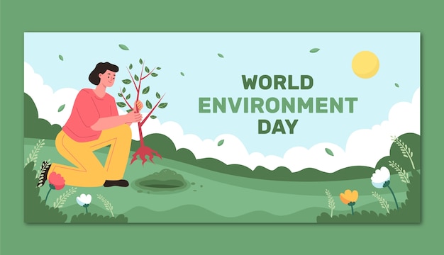 Flat horizontal banner template for world environment day celebration