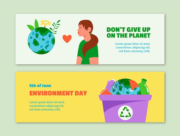 Free vector flat horizontal banner template for world environment day celebration