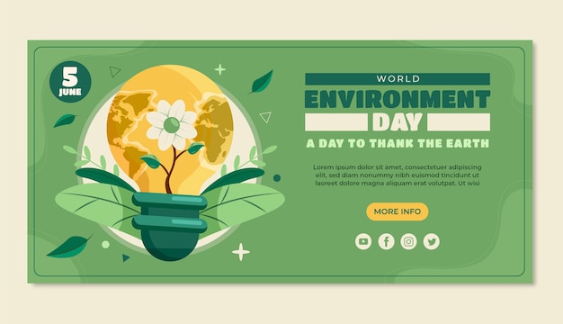 Flat horizontal banner template for world environment day celebration
