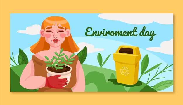 Flat horizontal banner template for world environment day celebration