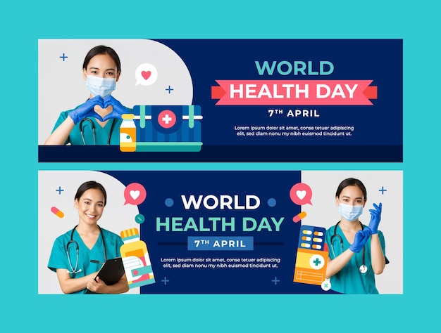 Flat horizontal banner template for world health day awareness