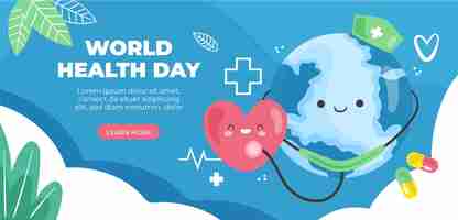 Free vector flat horizontal banner template for world health day celebration