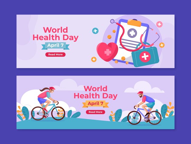 Flat horizontal banner template for world health day celebration