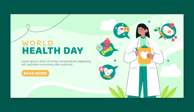 세계 보건의 날 축하를 위한 평면 가로 배너 서식 파일