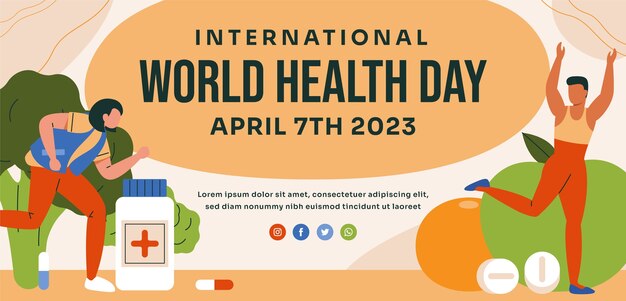 Шаблон плоского горизонтального баннера для празднования всемирного дня здоровья