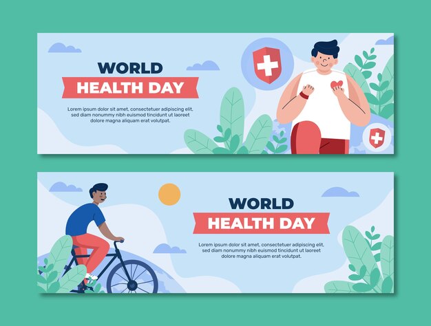 Шаблон плоского горизонтального баннера для празднования всемирного дня здоровья