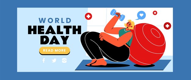Flat horizontal banner template for world health day celebration