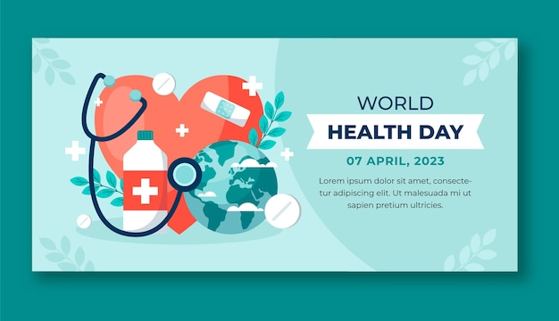 Modello di banner orizzontale piatto per la giornata mondiale della salute