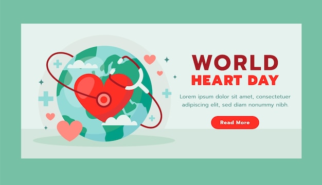 Free vector flat horizontal banner template for world heart day awareness