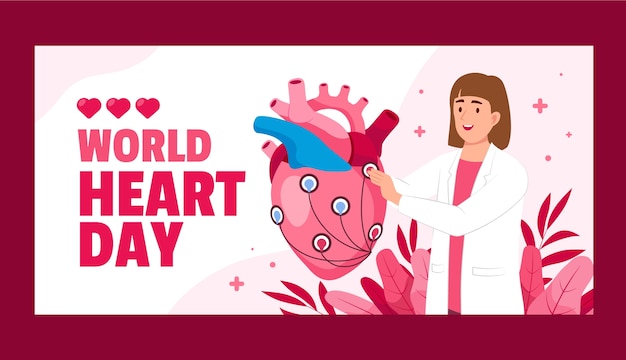 Flat horizontal banner template for world heart day awareness