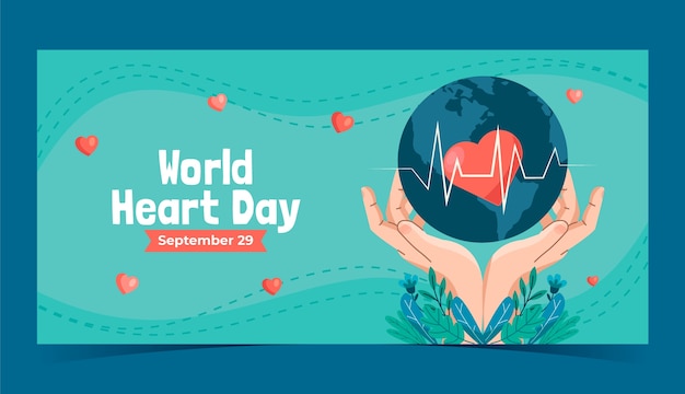 Flat horizontal banner template for world heart day awareness