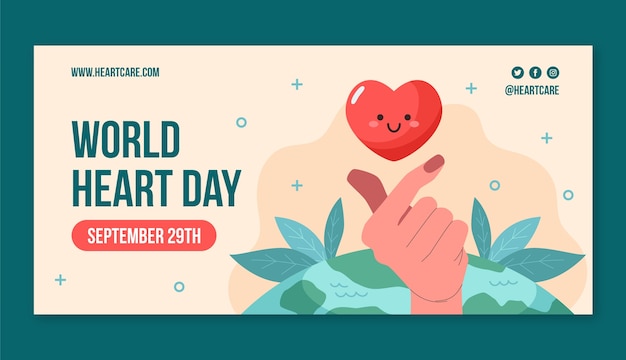 Flat horizontal banner template for world heart day awareness