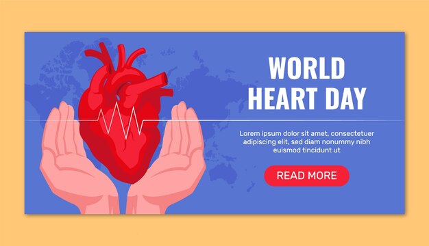 Flat horizontal banner template for world heart day awareness