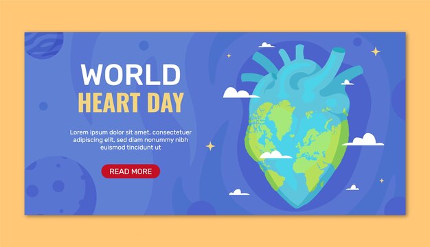 Flat horizontal banner template for world heart day awareness