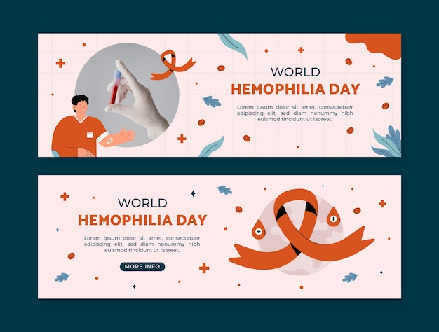 Free vector flat horizontal banner template for world hemophilia day awareness