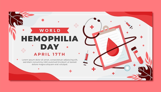 Free vector flat horizontal banner template for world hemophilia day awareness