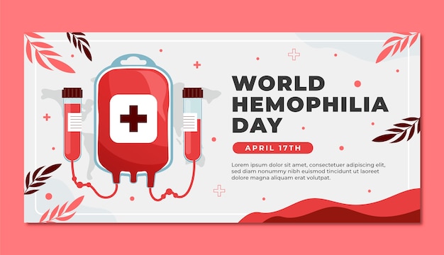 Free vector flat horizontal banner template for world hemophilia day awareness