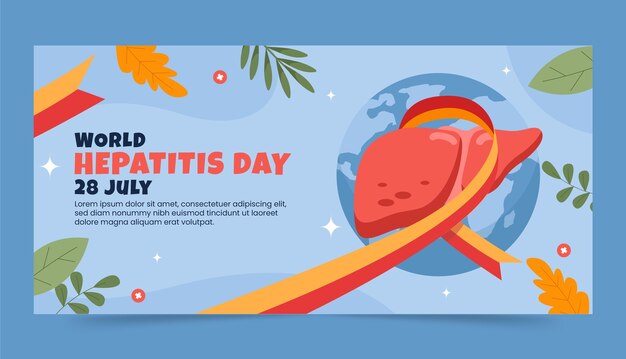Шаблон плоского горизонтального баннера для всемирного дня борьбы с гепатитом