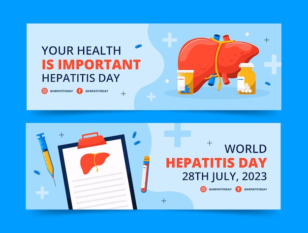 Flat horizontal banner template for world hepatitis day awareness