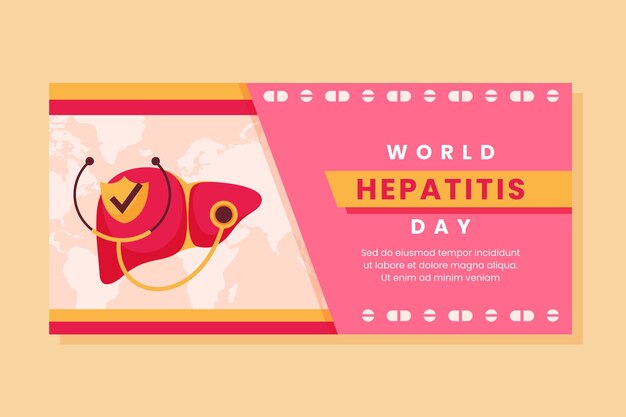 Шаблон плоского горизонтального баннера для всемирного дня борьбы с гепатитом
