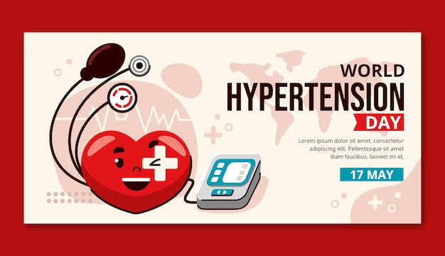 Free vector flat horizontal banner template for world hypertension day awareness