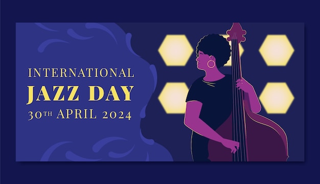 Free vector flat horizontal banner template for world jazz day music celebration