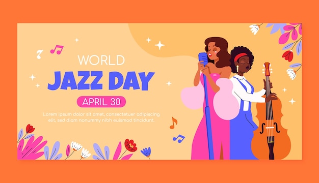 Flat horizontal banner template for world jazz day music celebration