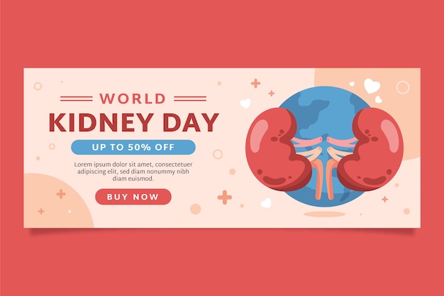 Flat horizontal banner template for world kidney day