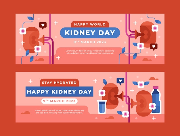 세계 신장의 날에 대 한 평면 가로 배너 서식 파일