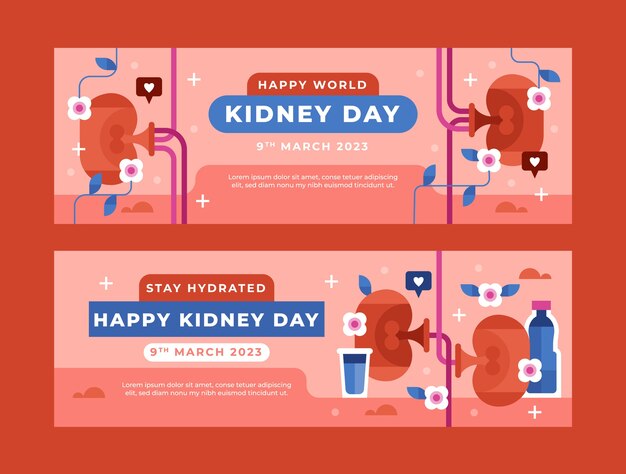 세계 신장의 날에 대 한 평면 가로 배너 서식 파일