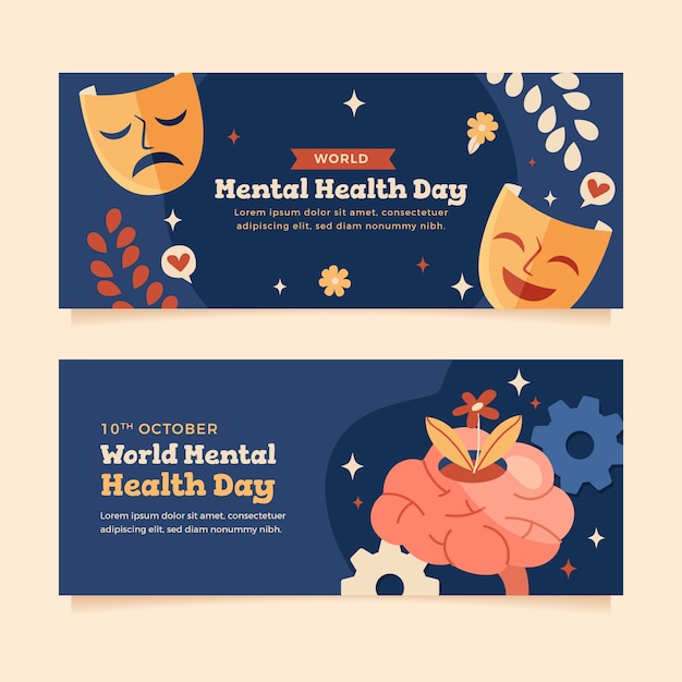 Free vector flat horizontal banner template for world mental health day awareness