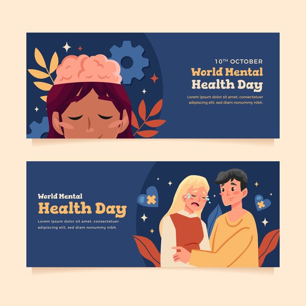 Шаблон плоского горизонтального баннера для Всемирного дня психического здоровья