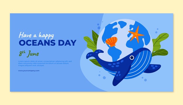 Flat horizontal banner template for world oceans day celebration