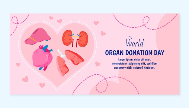 Vettore gratuito modello di banner orizzontale piatto per la giornata mondiale della donazione di organi