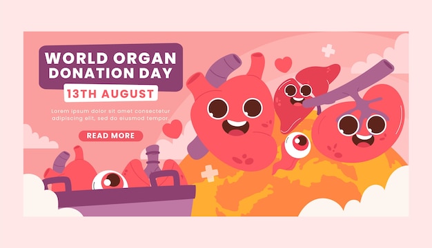 Free vector flat horizontal banner template for world organ donation day