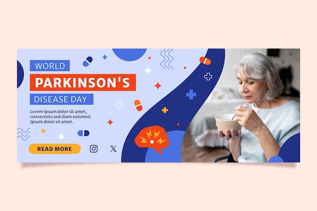 Flat horizontal banner template for world parkinson's disease day