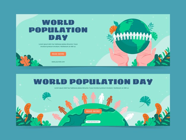 Шаблон плоского горизонтального баннера ко всемирному дню народонаселения