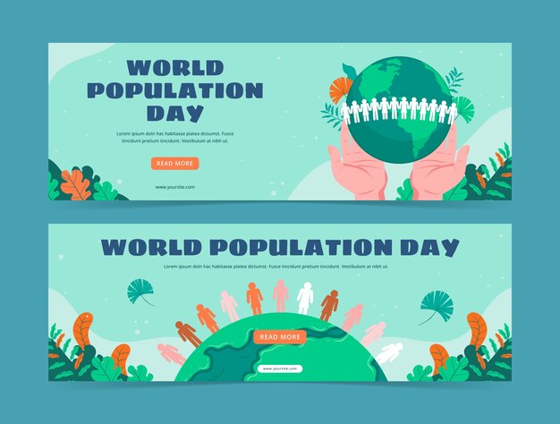 세계 인구의 날을 위한 평면 가로 배너 서식 파일