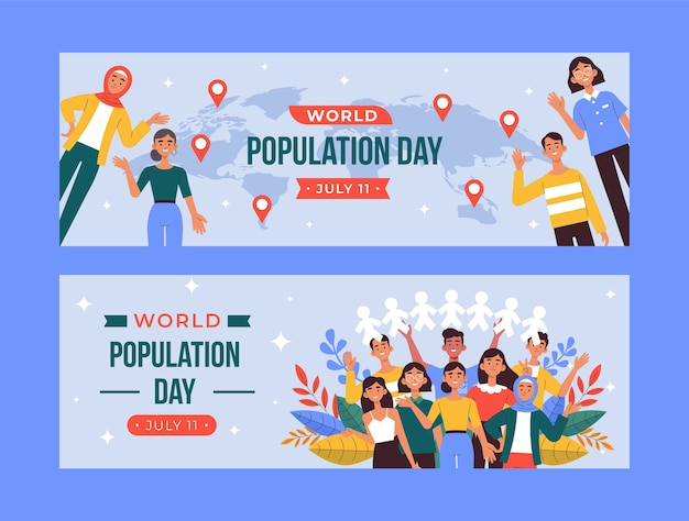 Free vector flat horizontal banner template for world population day