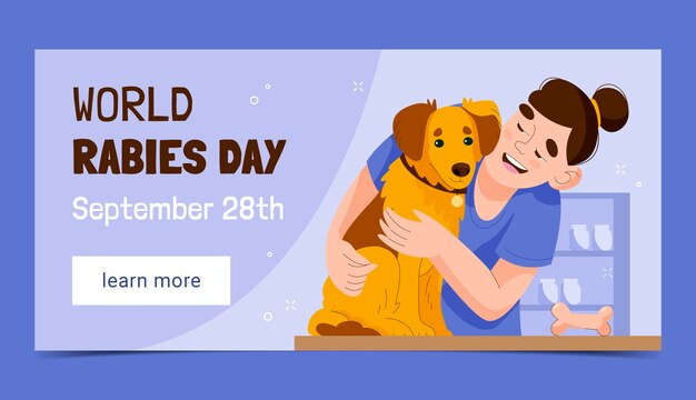 Flat horizontal banner template for world rabies day awareness