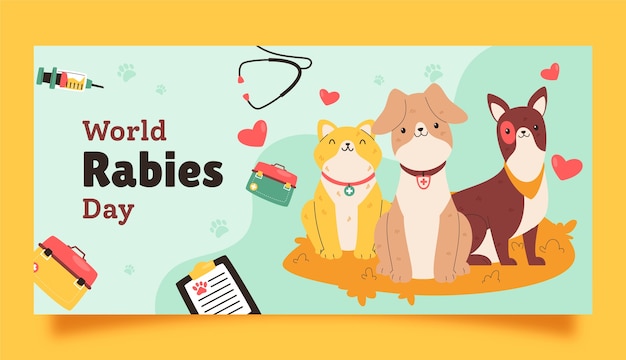 Free vector flat horizontal banner template for world rabies day