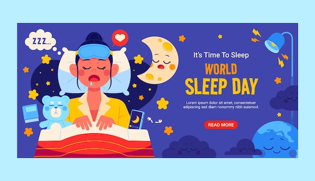 Flat horizontal banner template for world sleep day