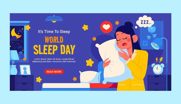無料Vector 世界睡眠デーのためのフラット横のバナーテンプレート