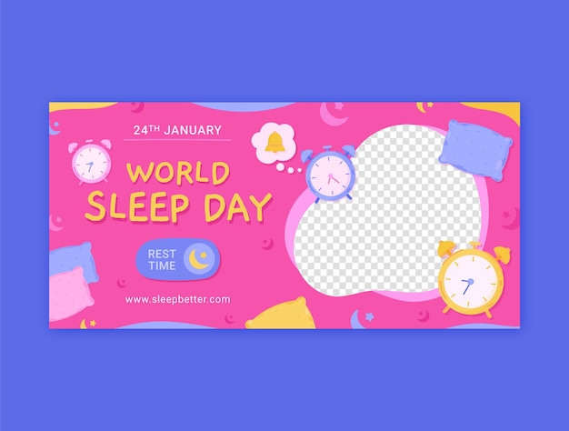 Free vector flat horizontal banner template for world sleep day