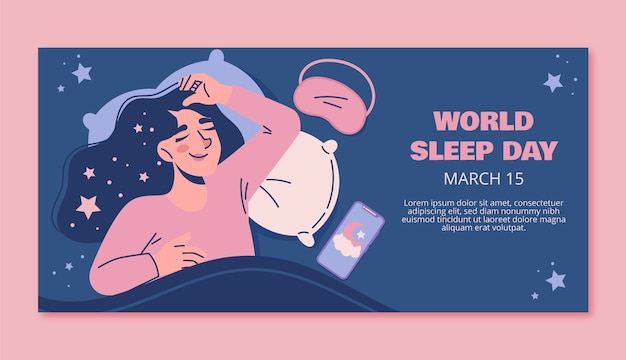 Flat horizontal banner template for world sleep day