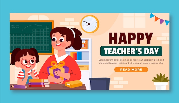 Flat horizontal banner template for world teacher's day celebration