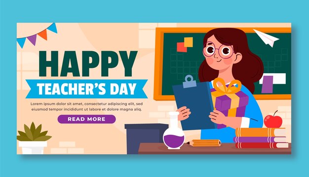 Flat horizontal banner template for world teacher's day celebration