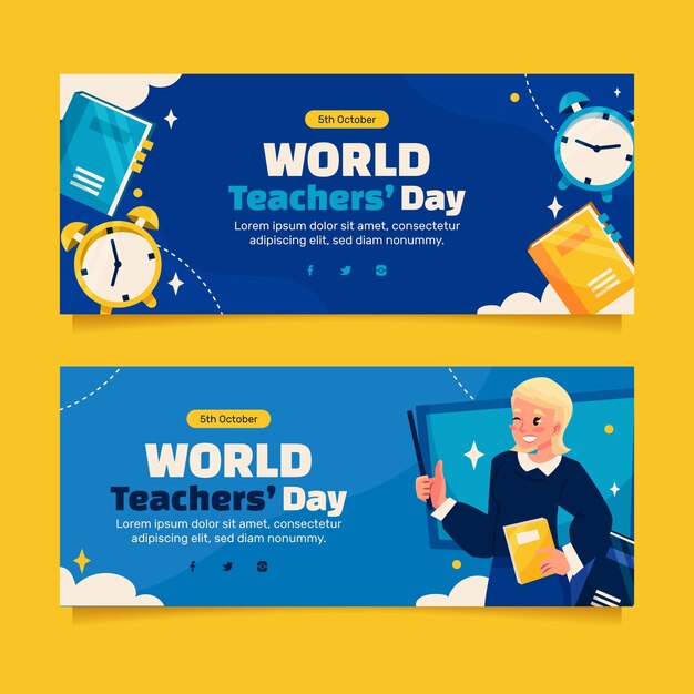 Flat horizontal banner template for world teacher's day celebration