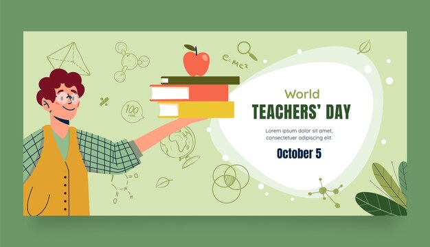 Flat horizontal banner template for world teachers' day celebration