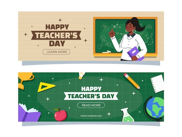 Flat horizontal banner template for world teachers day